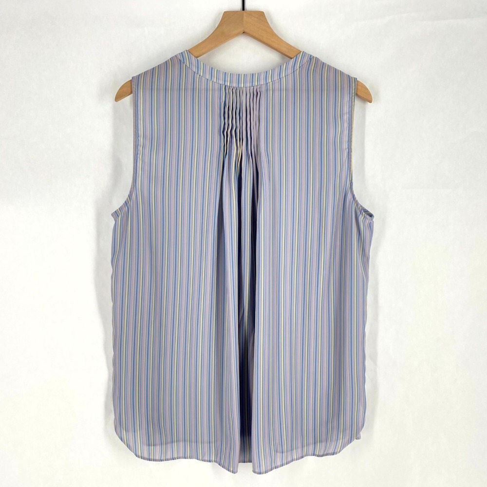 NYDJ Pintuck Blouse Womens Large Multicolor Stripes Split Neck‎ Concealed Button - Picture 2 of 11
